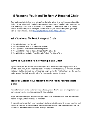 5 Reasons You Need To Rent A Hospital Chair