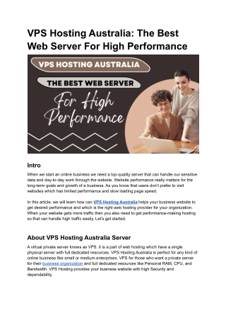 VPS Hosting Australia The Best Web Server For High Performance