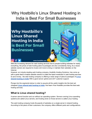 Why Hostbillo’s Linux Shared Hosting in India is Best For Small Businesses