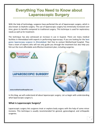 Everything You Need to Know about Laparoscopic Surgery