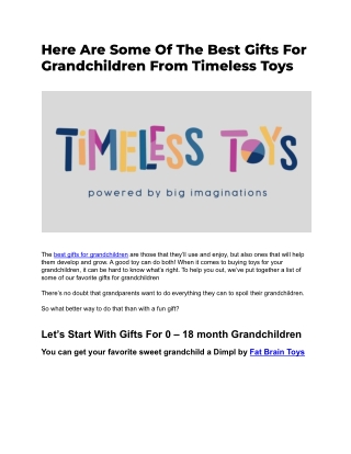 Here Are Some Of The Best Gifts For Grandchildren From Timeless Toys