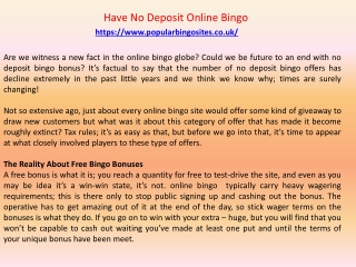Have No Deposit Online Bingo