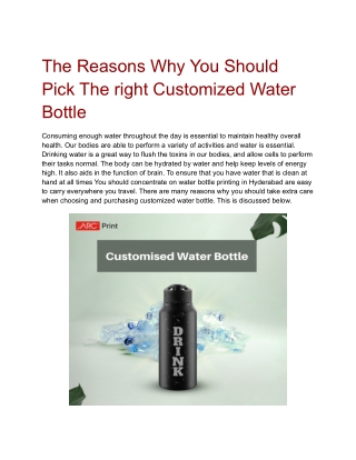 The Reasons Why You Should Pick The right Customised Water Bottle