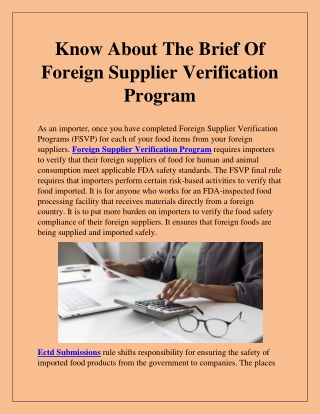 Know About The Brief Of Foreign Supplier Verification Program