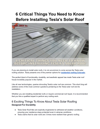 6 Critical Things You Need to Know Before Installing Tesla's Solar Roof