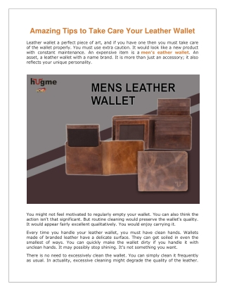 Amazing Tips to Take Care Your Leather Wallet