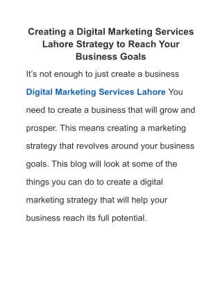 Creating a Digital Marketing Services Lahore Strategy to Reach Your Business Goals