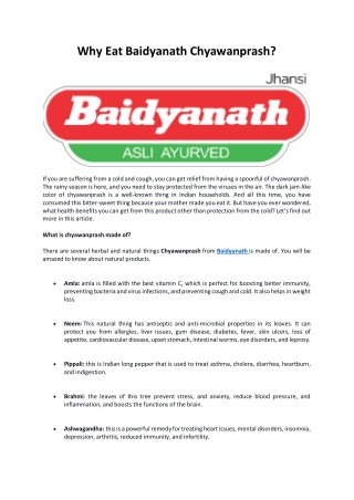 Why Eat Baidyanath Chyawanprash?