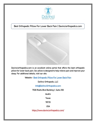 Best Orthopedic Pillow For Lower Back Pain | Davinciorthopedics.com