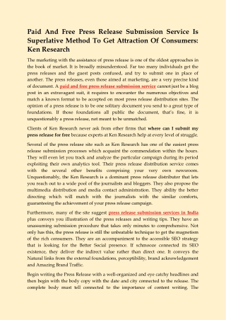 PAID AND FRESS PRESS RELEASE SUBMISSION SERVICE IS SUPERLATIVE METHOD TO GET ATTRACTION OF CONSUMERS