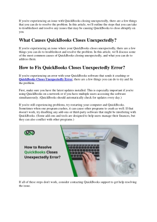 How to Resolve QuickBooks Closes Unexpectedly Error?