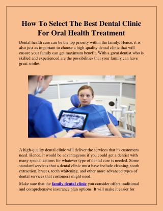 How To Select The Best Dental Clinic For Oral Health Treatment