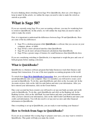 How do I switch from Sage 50 to QuickBooks?