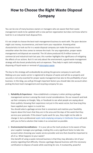 How to Choose the Right Waste Disposal Company