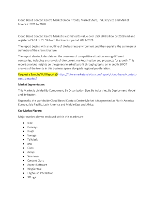 Cloud Based Contact Center Market Trends, Market Share, Industry Size, Growth, and Market Forecast 2021 to 2028