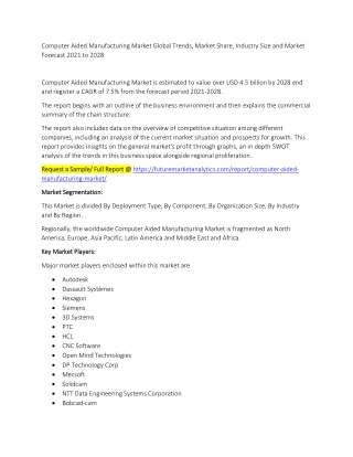 Computer Aided Manufacturing Market Trends, Market Share, Industry Size, Growth, and Market Forecast 2021 to 2028