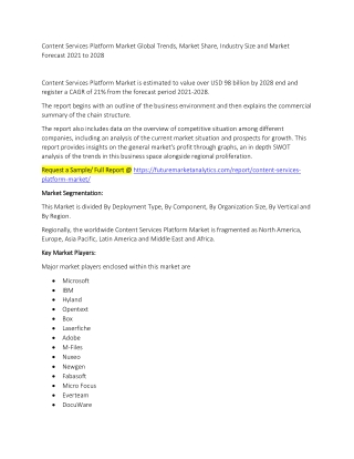 Content Services Platform Market Trends, Market Share, Industry Size, Growth, and Market Forecast 2021 to 2028