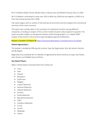 Wi-Fi 6 Market Trends, Market Share, Industry Size, Growth, and Market Forecast 2021 to 2028