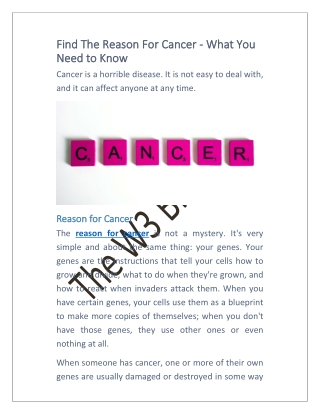 Find The Reason For Cancer - What You Need to Know