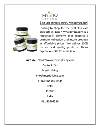 Skin Care Products India  Mystiqliving.com