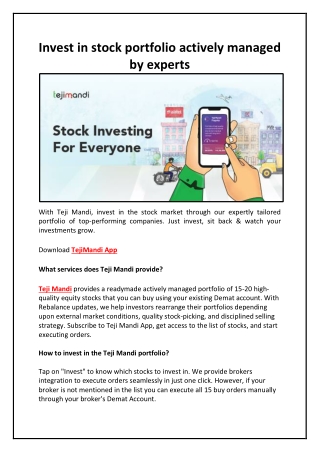 Invest in stock portfolio actively managed by experts