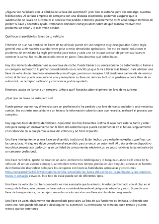 ¿Qué hacer si he perdido las llaves de mi turismo y no tengo otras de repuesto?