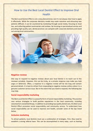 How to Use the Best Local Dentist Effect to Improve Oral Health