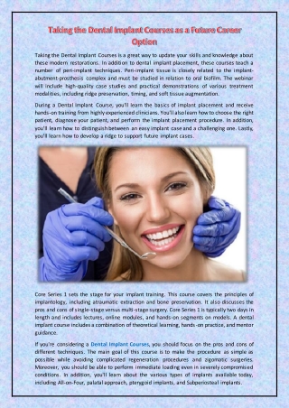 Taking the Dental Implant Courses as a Future Career Option