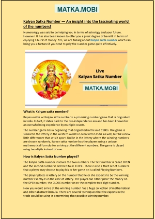 Kalyan Satka Number — An insight into the fascinating world of the numbers!