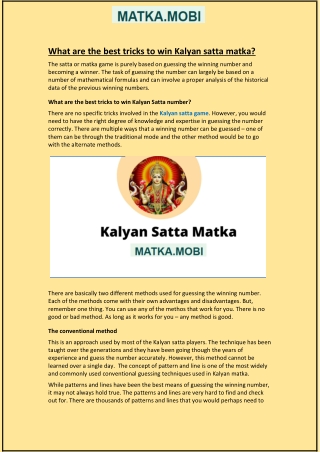 What are the best tricks to win Kalyan satta matka?