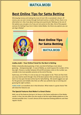 Best Online Tips for Satta Betting