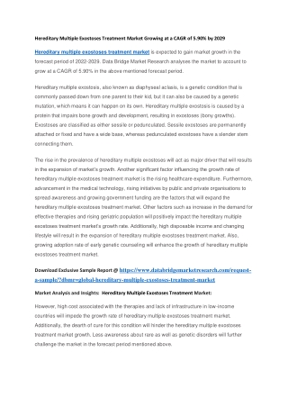Hereditary Multiple Exostoses Treatment Market Growing at a CAGR of 5.90 by 2029