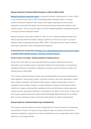 Morquio Syndrome Treatment Market Growing at a CAGR of 5.80 by 2029