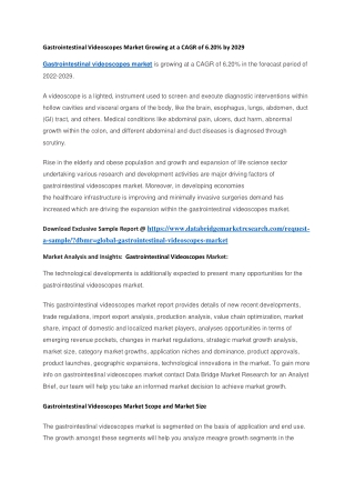Gastrointestinal Videoscopes Market Growing at a CAGR of 6.20 by 2029