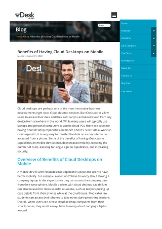 Benefits of Having Cloud Desktops on Mobile