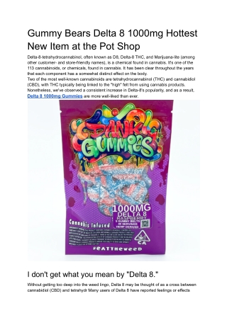 Gummy Bears Delta 8 1000mg Hottest New Item at the Pot Shop