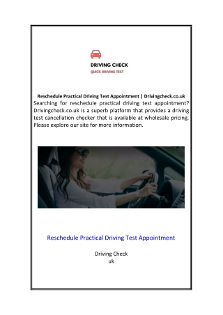 Reschedule Practical Driving Test Appointment | Drivingcheck.co.uk