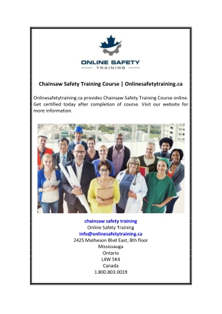 Chainsaw Safety Training Course | Onlinesafetytraining.ca