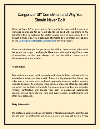 Dangers of DIY Demolition and Why You Should Never Do It