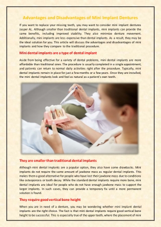 Advantages and Disadvantages of Mini Implant Dentures