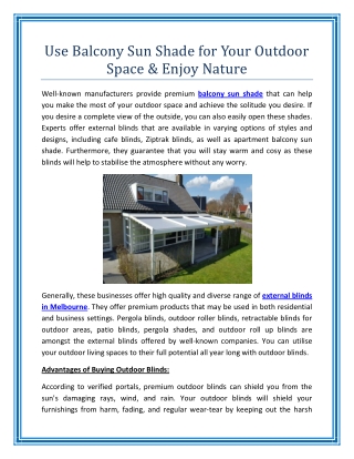 Use Balcony Sun Shade for Your Outdoor Space and Enjoy Nature
