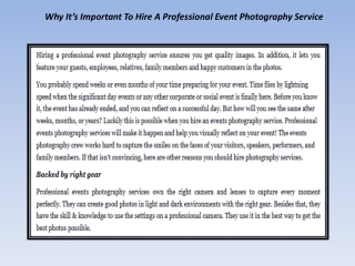 Why It’s Important To Hire A Professional Event Photography Service