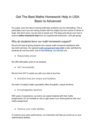 Get The Best Math Homework Help in USA Basic to Advanced
