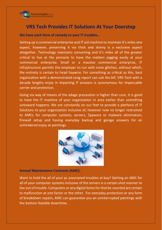 VRS Tech Provides IT Solutions At Your Doorstep