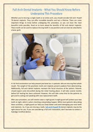 Full Arch Dental Implants - What You Should Know Before Undergoing This Procedur