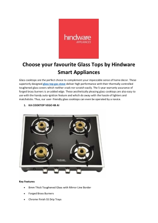 Choose your favourite Glass Tops Cooktops by Hindware Smart Appliances