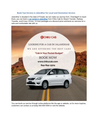 Book Taxi Service in Jalandhar for Local and Outstation Service