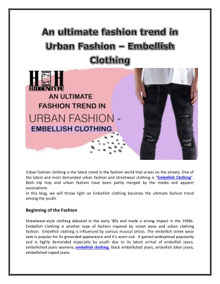 An ultimate fashion trend in Urban Fashion – Embellish Clothing