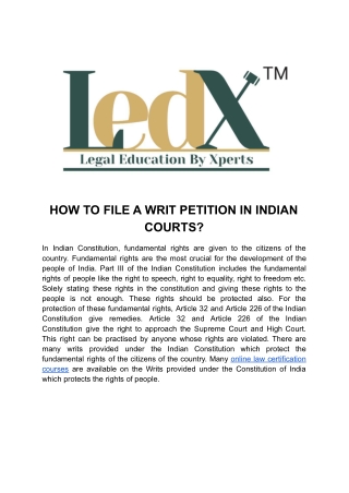 HOW TO FILE A WRIT PETITION IN INDIAN COURTS