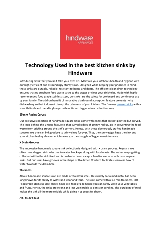 Technology Used in the best kitchen sinks by Hindware